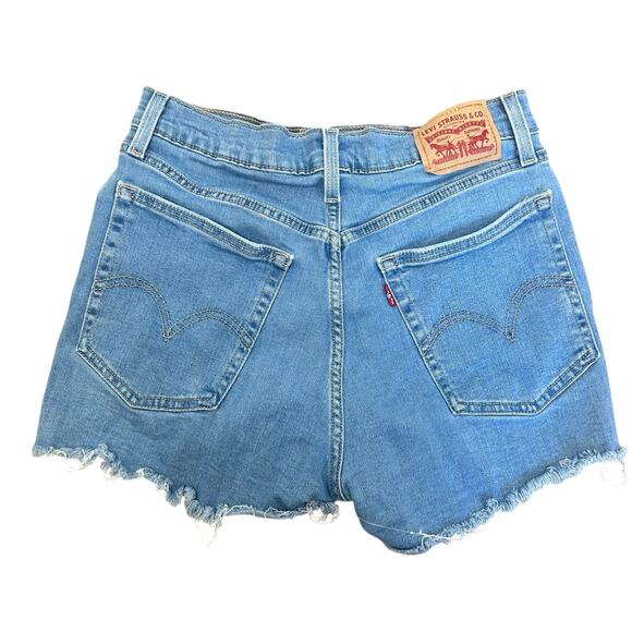 Levi's Blue Denim Jean Shorts High Rise Womens Size 29 Distressed Hem - Picture 2 of 6